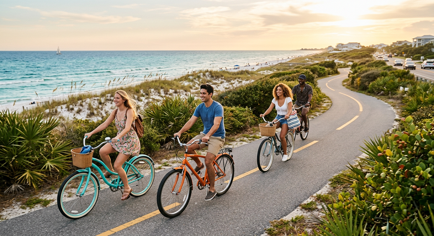 Family playing in the surf in a picturesque 30A beach town