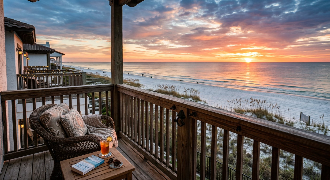 A beautiful sunset over the Gulf of Mexico viewed from a balcony.