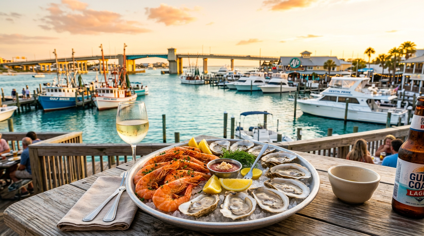 Fresh oysters at a Destin seafood restaurant