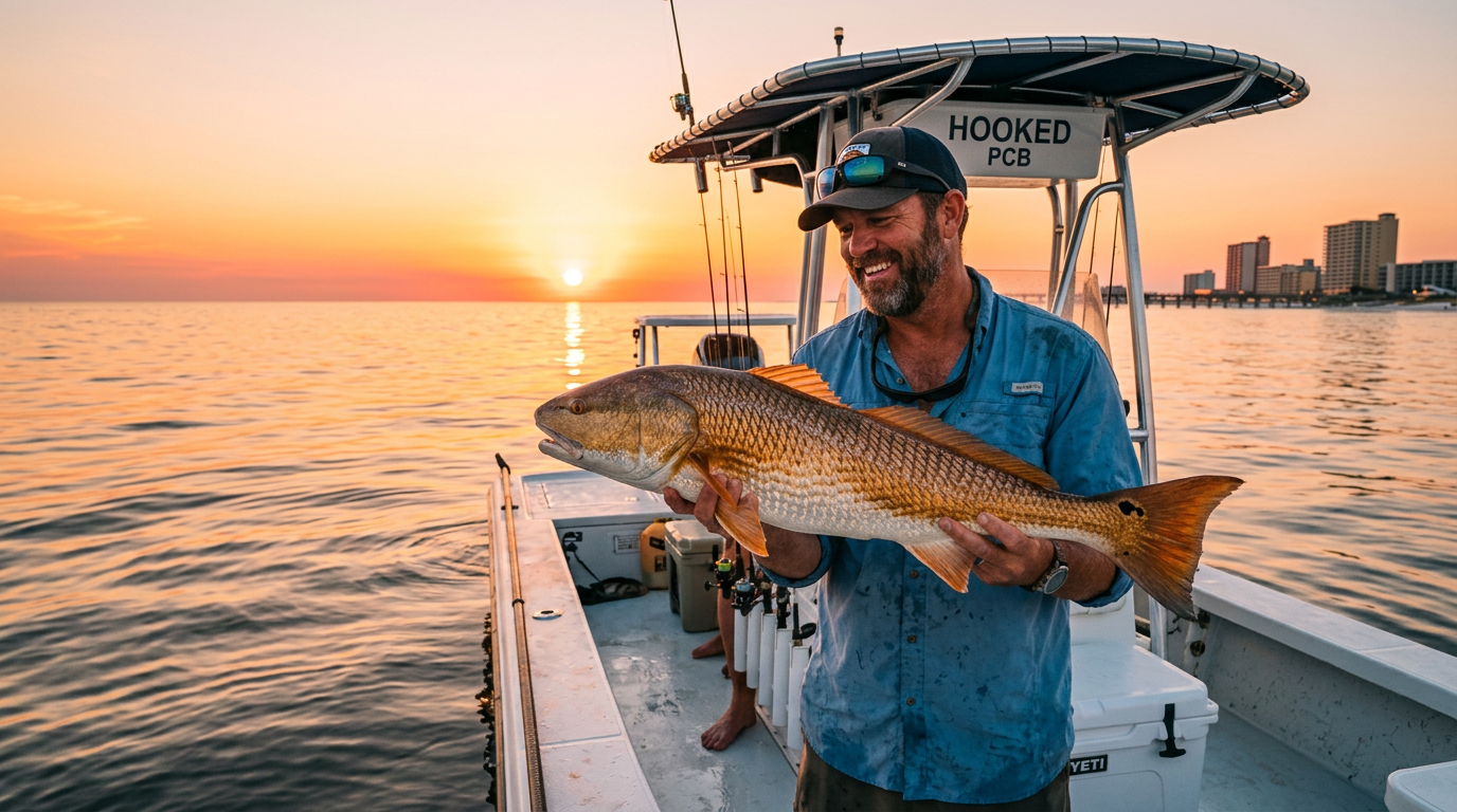 Fisherman casting a line in Panama City Beach during a sunny April day